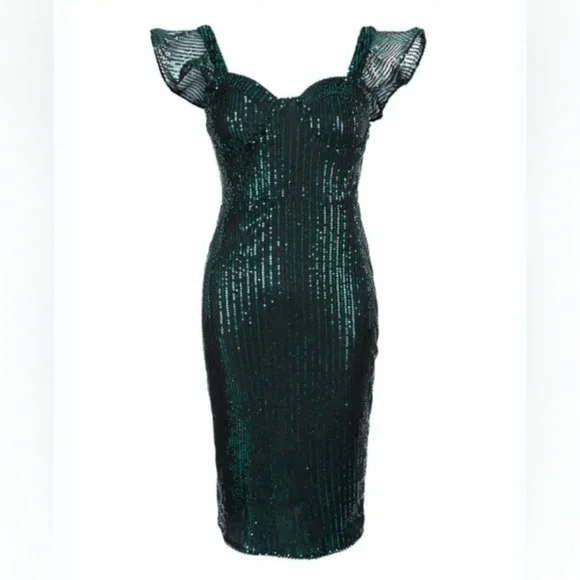 🌻Elegant Green Sequence Dress NWOT - Picture 3 of 7